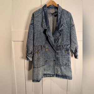 1980s Acid Wash Jean Trench Style Coat